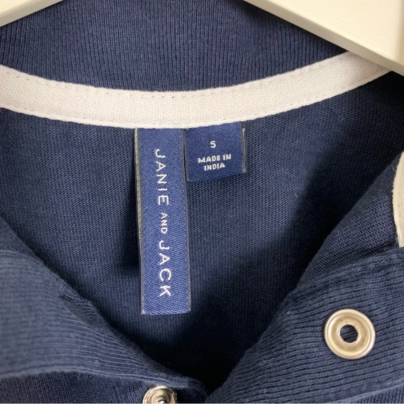 Janie And Jack Polo Rugby Stripe Long Sleeve Shirt Boys Size 5 Navy Blue - Picture 2 of 11